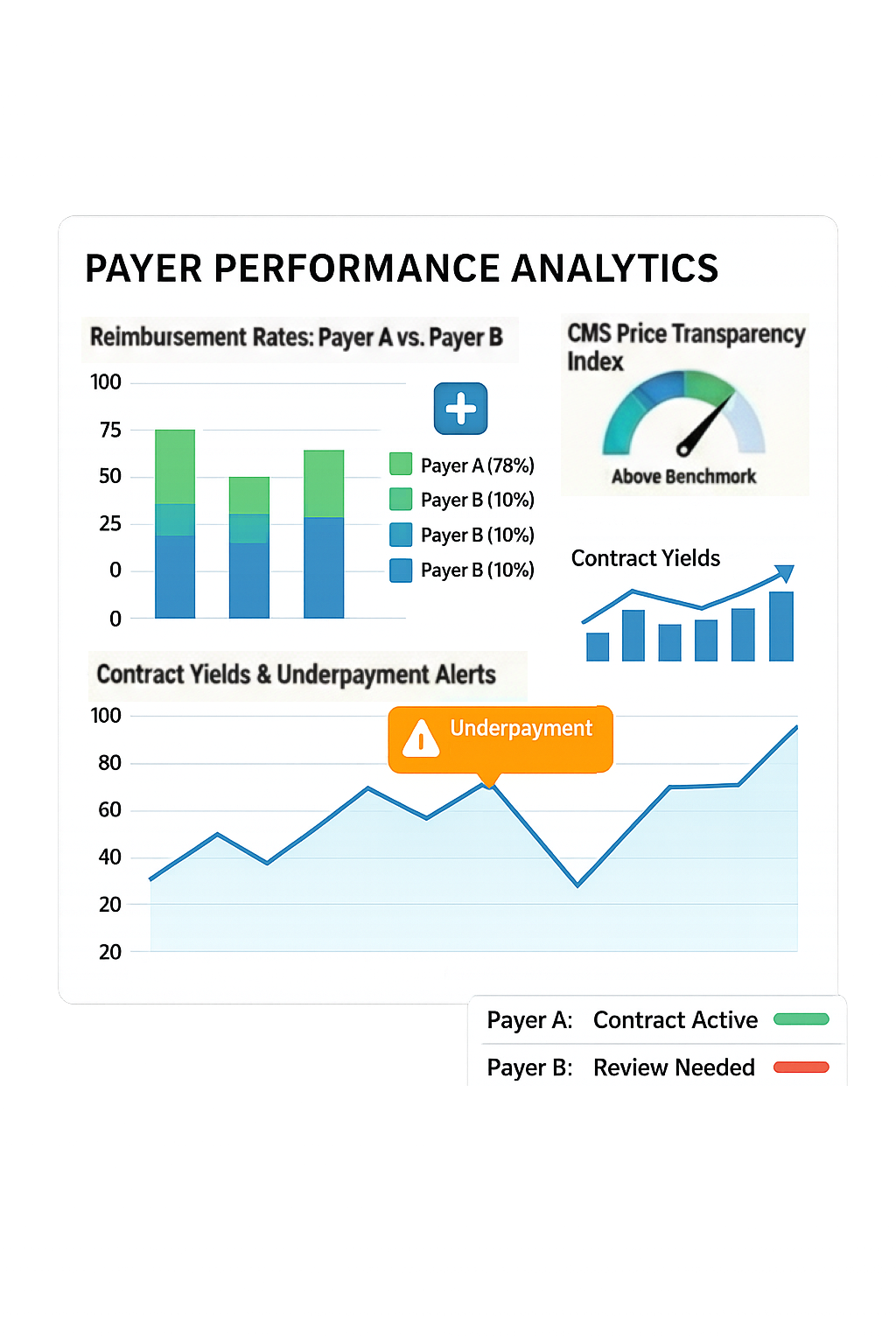 Dashboard showing payer performance and rate realization comparison